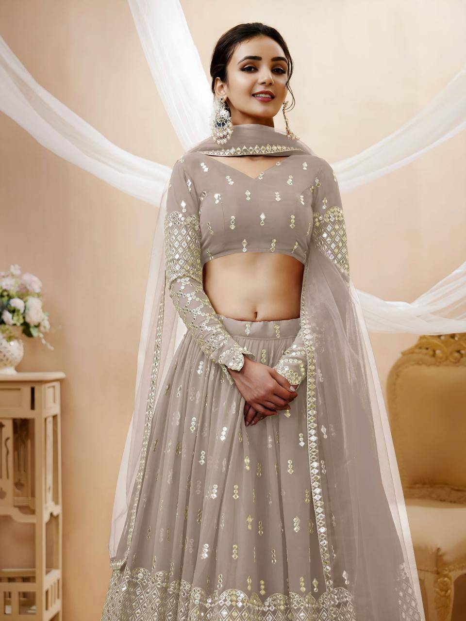 Expression vol 1 Georgette Gray Designer lehenga choli for reselling